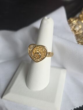 14k Gold Plated Heart Filigree Ring - Elegant Women's Fashion Jewelry
